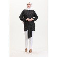 Sefa Merve Çizgili Tunik 1028-02 Siyah