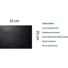 Furya Siyah Ahşap Desenli Cam Kesme Tahtası 25 CM X 35 cm Arkası Silikon Kaydırmazlı Temperli Cam