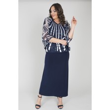 Büyük Beden 2780 Lacivert Bluz+Elbise Ikili Takım