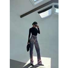 Gümüş Parlak Wide Leg Kaplama Jean Pantalon 34
