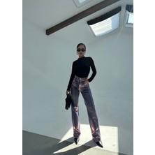 Gümüş Parlak Wide Leg Kaplama Jean Pantalon 34