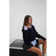 Black Fashion Fermuarlı Polo Yaka Hırka Standart