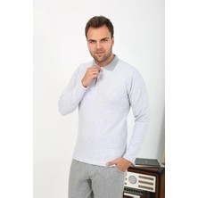 Monolya Erkek Polo Yaka Uzun Kol Penye Pijama Takımı Gri 6864