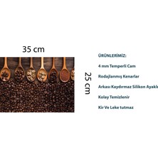 Furya Kahve ve Kaşıklar Desenli Cam Kesme Tahtası 25 CM X 35 cm Arkası Silikon Kaydırmazlı Temperli Cam