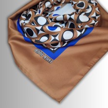 Kahverengi Eşarp Ipeksi Twill Saten Kumaş Göz Desenli 90CMX90CM