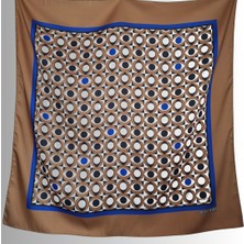 Kahverengi Eşarp Ipeksi Twill Saten Kumaş Göz Desenli 90CMX90CM