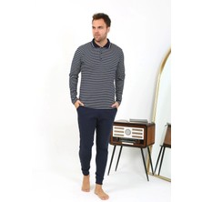Monolya Erkek Polo Yaka Uzun Kol Penye Pijama Takımı Lacivert 6864