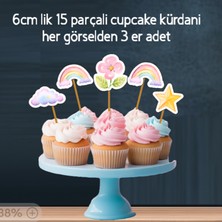 Hiras Dizayn 32PARÇA Gökkuşağı Bulut Yıldız Temalı Dev Doğum Günü Süsü Banner Pasta Kürdanı Cupcake Süs