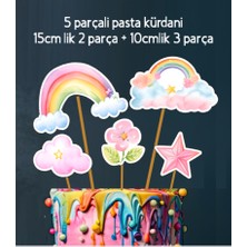 Hiras Dizayn 32PARÇA Gökkuşağı Bulut Yıldız Temalı Dev Doğum Günü Süsü Banner Pasta Kürdanı Cupcake Süs