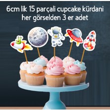 Hiras Dizayn 32 Parça Uzay Astronot Temalı Dev Set Doğum Günü Süsü, Banner Pasta Kürdanı Cupcake Süsü