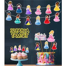 Hiras Dizayn 32PARÇA Masal Prensesleri Dev Doğum Günü Süsü Banner Pasta Kürdanı Cupcake Süsü Seti