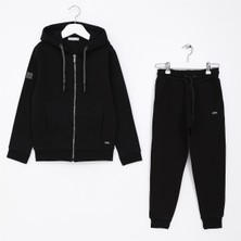 Erkek Çocuk Uzun Kol Kalın Kapşonlu Alt - Üst Takım - 11587 - Siyah