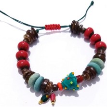 Funny Takı Murano Cam Çam Ağacı Çek Cam ve El Yapımı Toprak Boncuklu Yılbaşı Bileklik