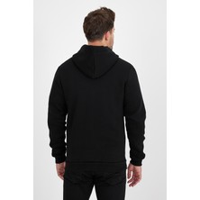 Erkek Slim Fit Örgü 3 Iplik Fermuarlı Polar Hırka Siyah