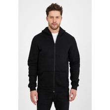 Erkek Slim Fit Örgü 3 Iplik Fermuarlı Polar Hırka Siyah