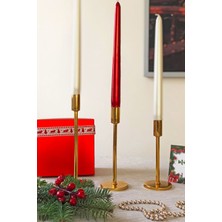 Bulud Design Yeni Yıl Şamdan 3' Lü Set (Üçlü), Düz Ayak, Gold Şamdan Mumluk, Dekoratif Mumluk, Paslanmaz Çelik,