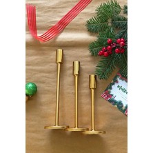 Bulud Design Yeni Yıl Şamdan 3' Lü Set (Üçlü), Düz Ayak, Gold Şamdan Mumluk, Dekoratif Mumluk, Paslanmaz Çelik,