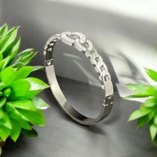 Stainless Steel Zirkon Taşlı Zincir Detaylı Çelik Kelepçe