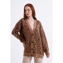 Butik Kadın Leopar Desenli Hırka Oversize (Büyük Boy), Yumoş