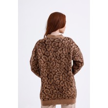 Butik Kadın Leopar Desenli Hırka Oversize (Büyük Boy), Yumoş