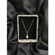 Kural Jewelry 925 Ayar Gümüş Zincirli Beyaz Zarif Kalp Zirkon Taşlı Kolye Kadın