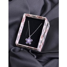 Kural Jewelry 925 Ayar Gümüş Zincirli Mor Lotus Çiçeği Zirkon Taşlı Kolye Kadın