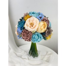 Somon Mavi Gelin Çiçeği Gelin Buketi ve Yaka Çiçeği