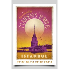 Hari Tasarım Retro Koordinatlı Şehir Posteri, Kız Kulesi, Çerçevesiz Poster-Harita Sanatı, Map Art Design