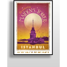 Hari Tasarım Retro Koordinatlı Şehir Posteri, Kız Kulesi, Çerçevesiz Poster-Harita Sanatı, Map Art Design