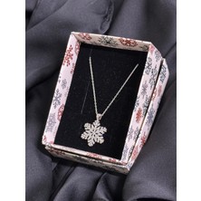 Kural Jewelry 925 Ayar Gümüş Zincirli Beyaz Zirkon Taşlı Kar Tanesi Kolye Kadın