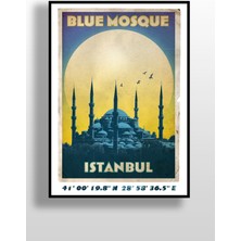 Hari Tasarım Retro Koordinatlı Şehir Posteri, Sultanahmet Cami, Çerçevesiz Poster-Harita Sanatı, Map Art Design