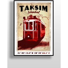 Hari Tasarım Retro Koordinatlı Şehir Posteri, Taksim, Çerçevesiz Poster-Harita Sanatı, Map Art Design