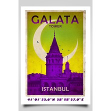 Hari Tasarım Retro Koordinatlı Şehir Posteri, Galata Kulesi, Çerçevesiz Poster-Harita Sanatı, Map Art Design