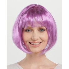 Twox  Rose Pembe Renk Düz Kesim Küt Parti Peruğu Kısa Takma Saç