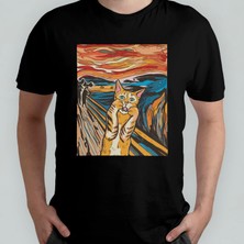 Pixxa Kedi Çığlık Scream Edvard Munch %100 Pamuklu Bisiklet Yaka T-Shirt Model 1