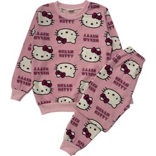 Kız Çocuk Iki Iplik Pamuklu Şardonlu Pembe Hello Kitty Desen Uzun Kollu Pijama Takımı