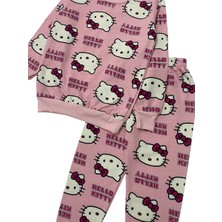 Kız Çocuk Iki Iplik Pamuklu Şardonlu Pembe Hello Kitty Desen Uzun Kollu Pijama Takımı