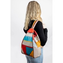 Derims Hakiki Deri Sırt Çantası Yaz Çok Renkli Çok Bölmeli Çok Cepli Omuz Çantası 32*25*13 En*boy*derinlik