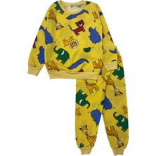 Şeker Kids Erkek Çocuk Iki Iplik Pamuklu Şardonlu Sarı Hayvan Desenli Uzun Kollu Pijama Takımı