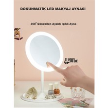 Flyonlook Dokunmatik LED Masaüstü  Makyaj ve Tıraş Aynası 360 Derece Dönebilen Yuvarlak Işıklı Taşınabilir  Ayna