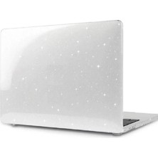 Fibaks Apple Macbook Air M2 Çip 13.6 A2681 2022 Kilif Parlak Simli Şeffaf Transparan Kapak