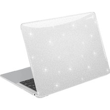 Fibaks Apple Macbook Air M2 Çip 13.6 A2681 2022 Kilif Parlak Simli Şeffaf Transparan Kapak