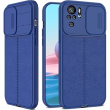 Fibaks Xiaomi Redmi Note 10/10S Kılıf Sürgülü Slide Kamera Korumalı Deri Görünümlü Leke Tutmaz Lüks Silikon