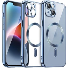 Fibaks Apple iPhone 13 - 14 Kılıf Kamera Lens Korumalı Magsafe Şarj Kilifi Şeffaf Renkli Yumuşak Kapak