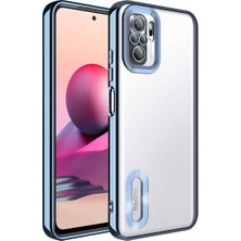 Fibaks Xiaomi Redmi Note 10 Kılıf Logo Gösteren Parlak Kenarlı Kamera Lens Korumalı Şeffaf Omega Silikon Kapak