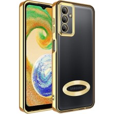 Fibaks Samsung Galaxy A54 Kılıf Logo Gösteren Parlak Kenarlı Kamera Lens Korumalı Şeffaf Omega Silikon Kapak