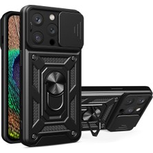 Fibaks Apple iPhone 16 Pro Kılıf Kamera Korumalı Sürgülü Yüzüklü Armor Military Tank Koruyucu Kapak