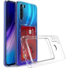 Fibaks Xiaomi Redmi Note 8 Kılıf Kartlıklı Cüzdanlı Kamera Korumalı Şeffaf Renksiz Esnek Silikon Kapak