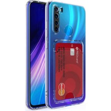 Fibaks Xiaomi Redmi Note 8 Kılıf Kartlıklı Cüzdanlı Kamera Korumalı Şeffaf Renksiz Esnek Silikon Kapak