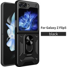 Fibaks Samsung Galaxy Z Flip 5 Kılıf Kamera Korumalı Sürgülü Yüzüklü Armor Military Tank Koruyucu Kapak